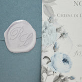 Partecipazione Matrimonio rettangolare con Rose Celeste Polvere stile Shabby Chic  - Codice F1761